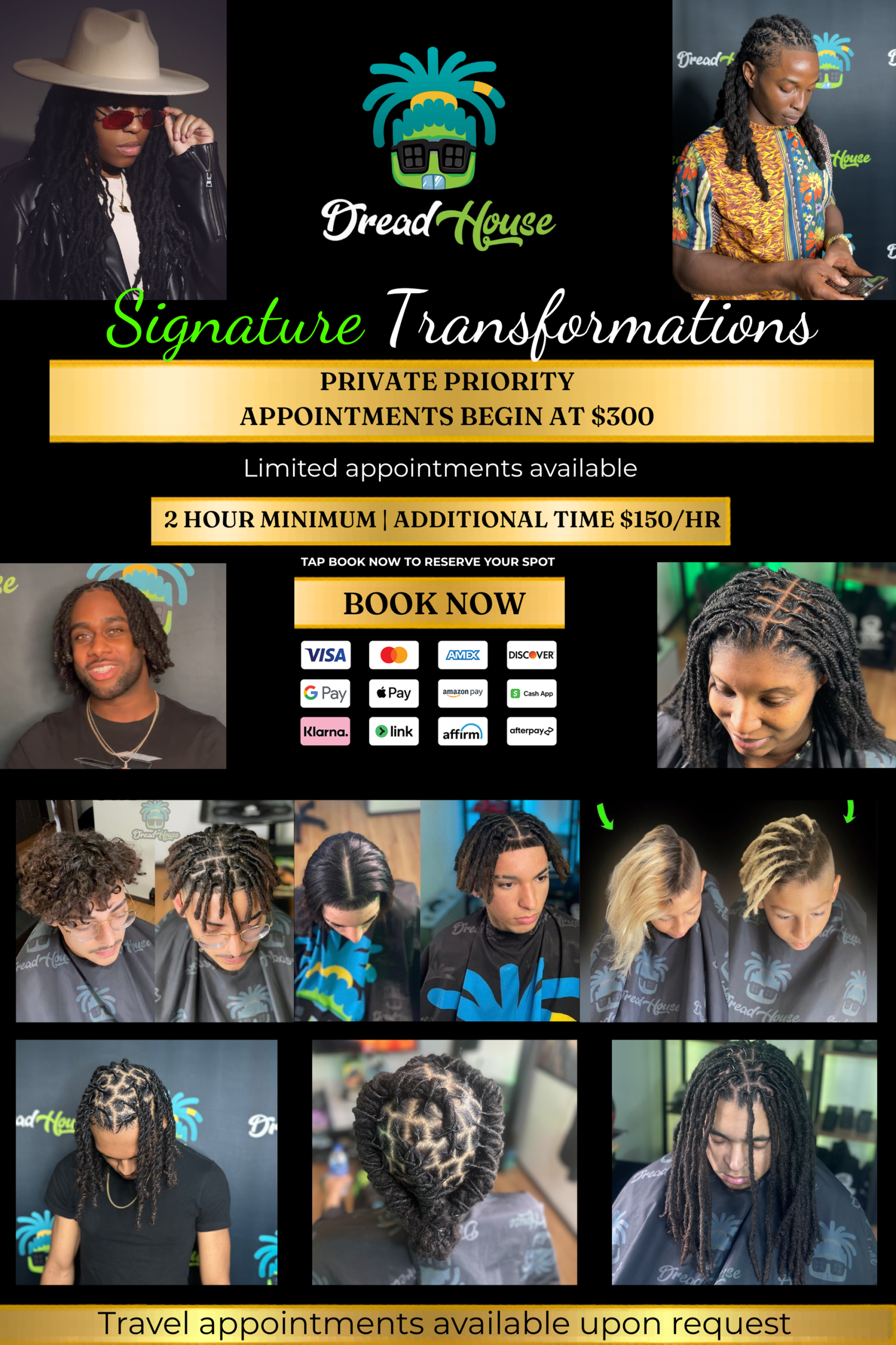 Book instant loc, dreadlock retwist, crochet loc, and loc extension appointments with Dread House